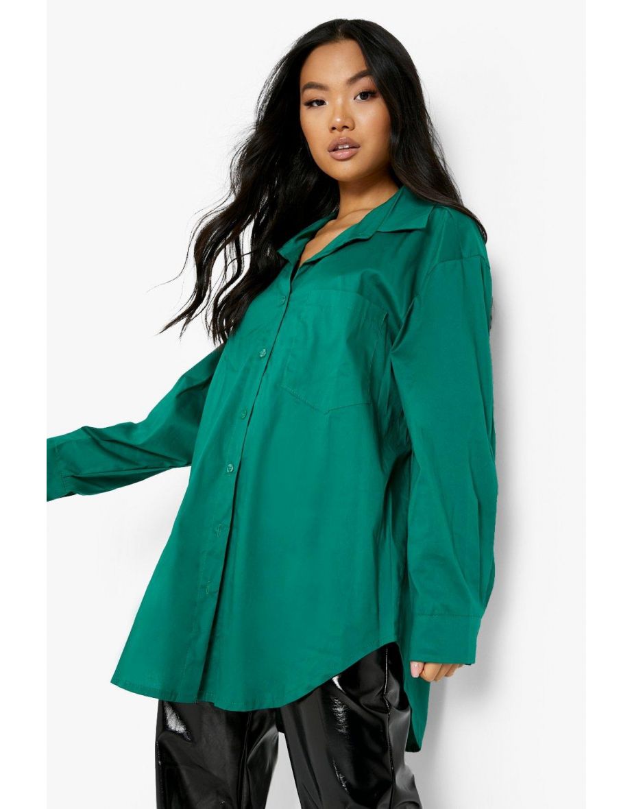 Petite Extreme Oversized Poplin Shirt - green - 3