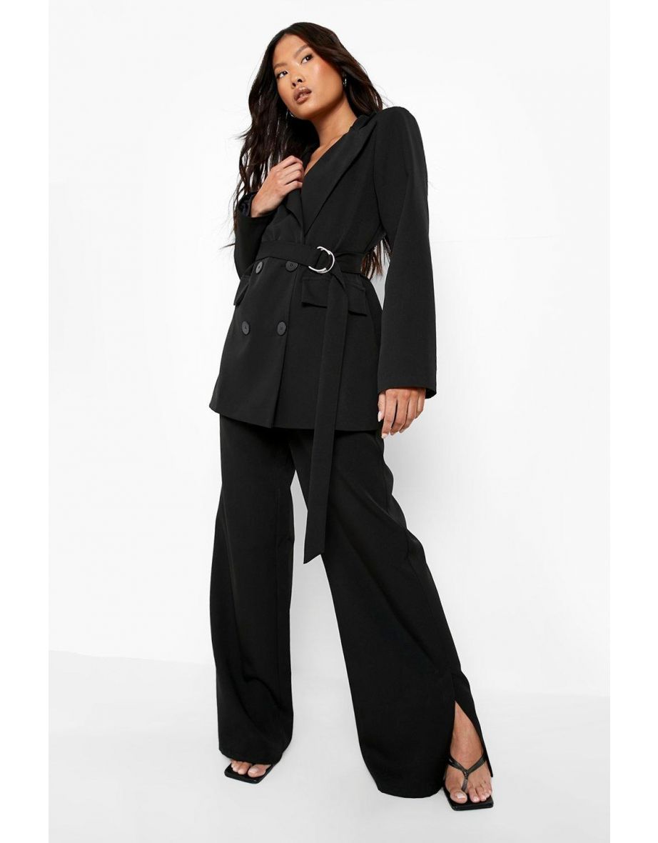 Petite Split Hem Wide Leg High Waist Trouser - black