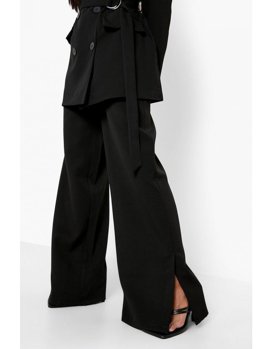Petite Split Hem Wide Leg High Waist Trouser - black - 3