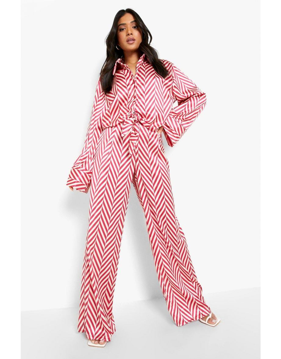 Petite Satin Wide Leg Trouser - red