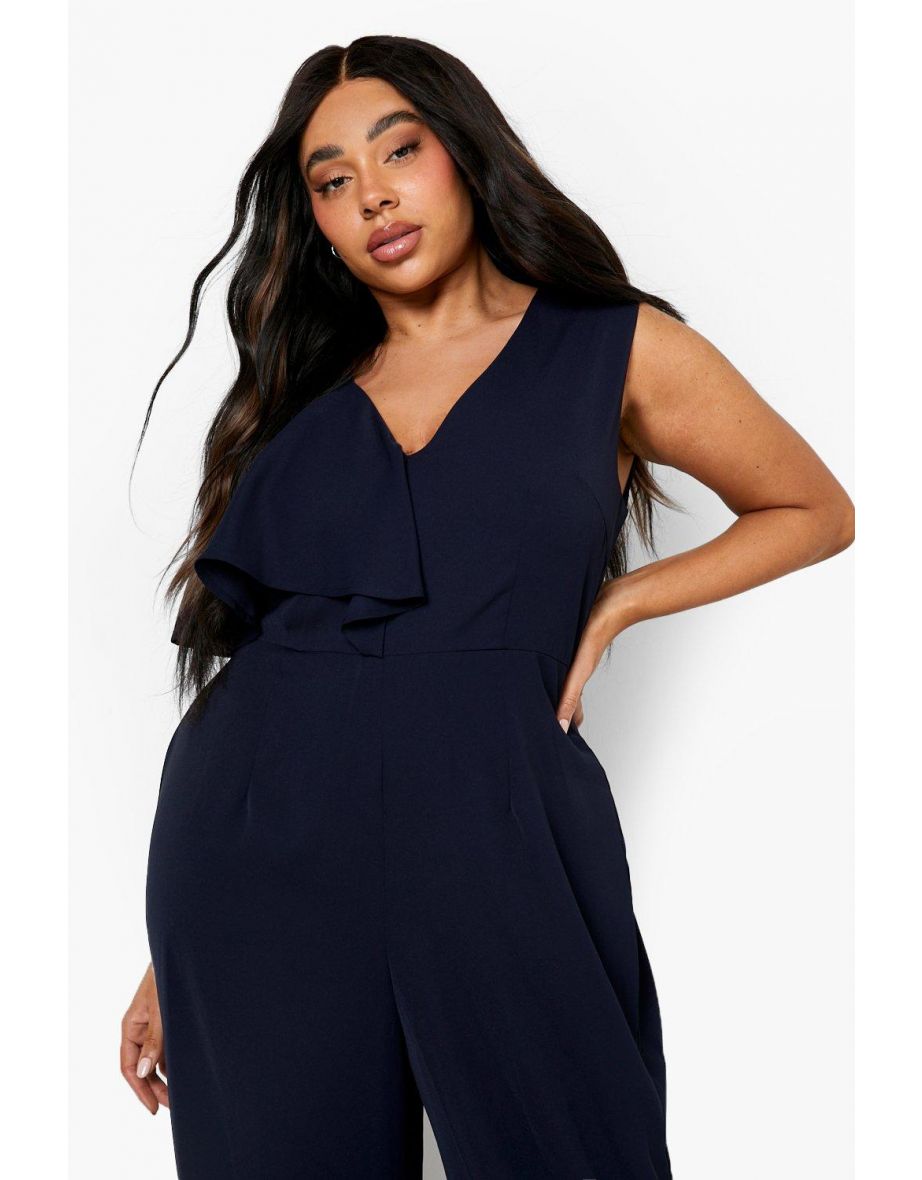 Plus Asymmetric Wide Leg Jumpsuit - navy - 3