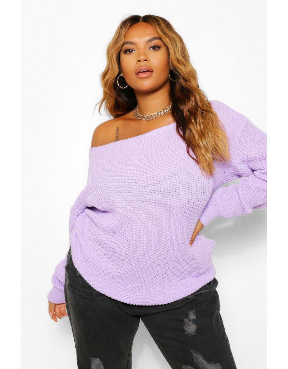 Plus Slash Neck Oversized Jumper - lilac