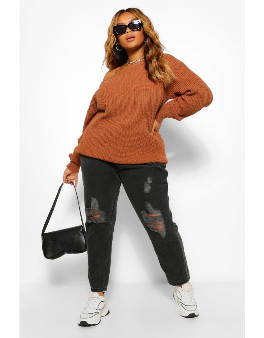 Plus Slash Neck Oversized Jumper - lilac - 3