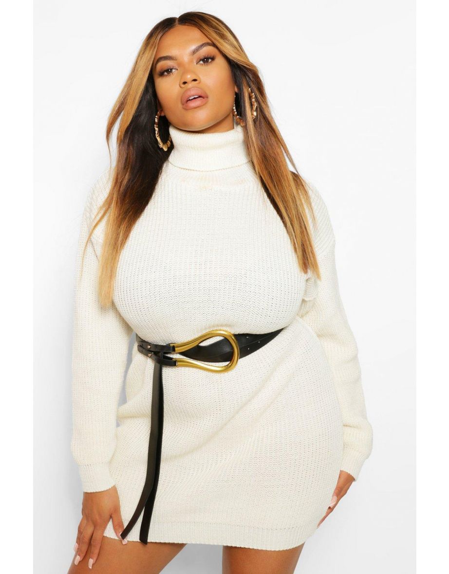 Plus Roll Neck Jumper Dress - lilac - 3