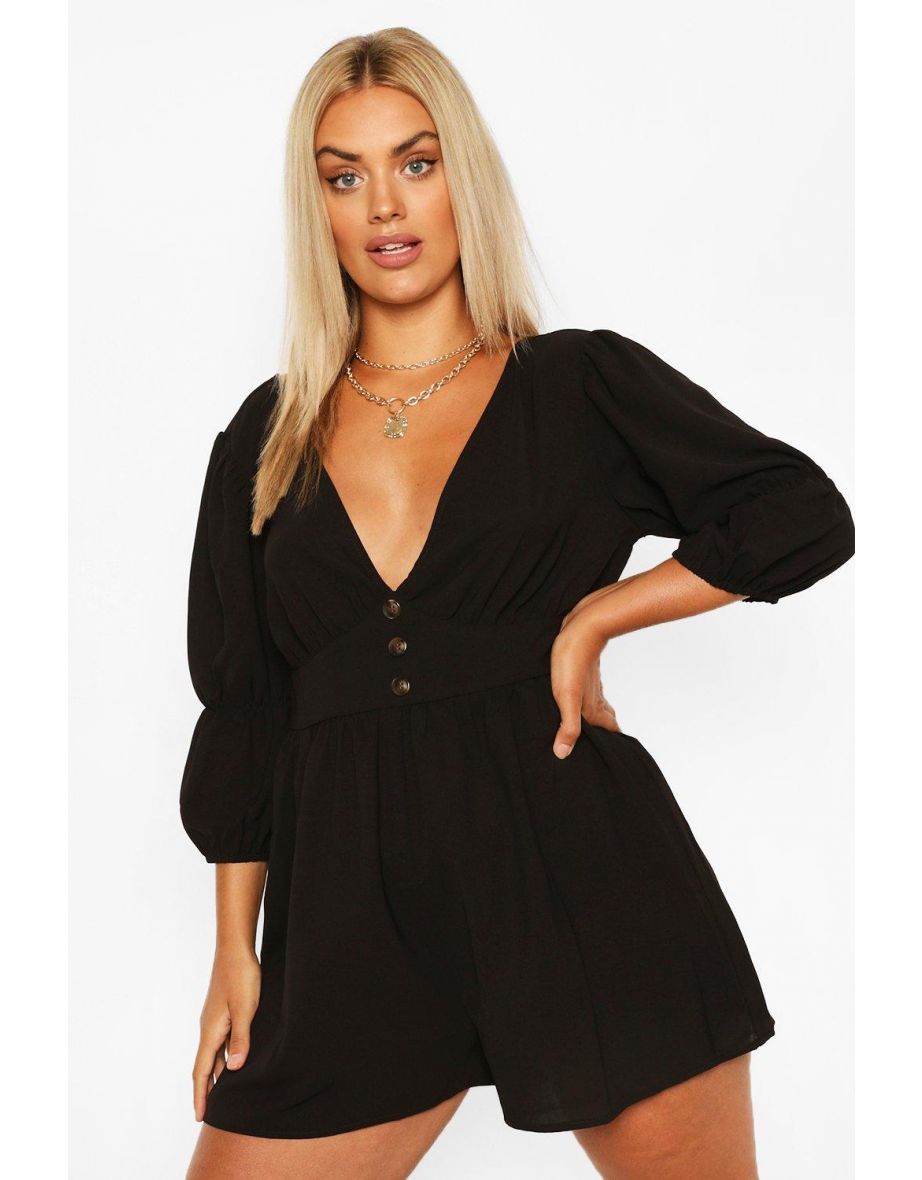 Plus Button Detail Playsuit - black - 3