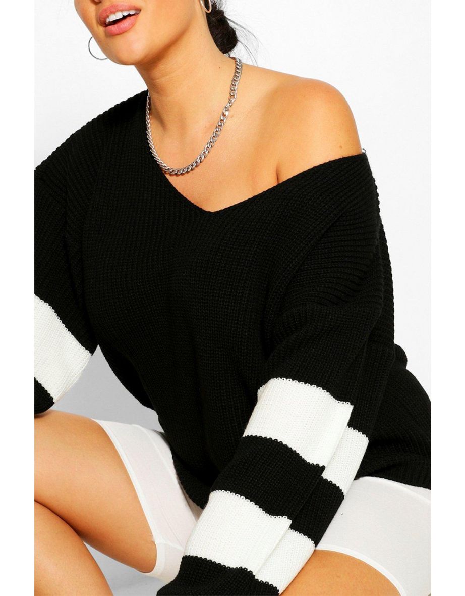 Plus V Neck Striped Jumper - black - 3