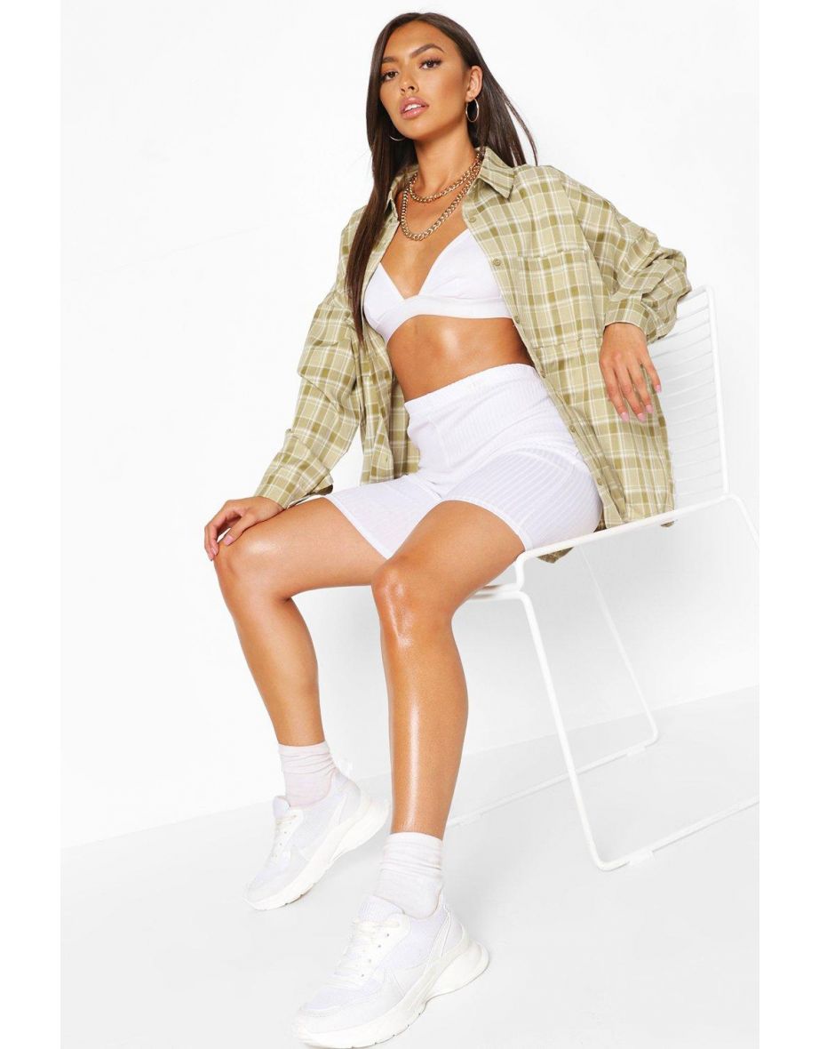 Petite Oversized Check Shirt - olive - 3