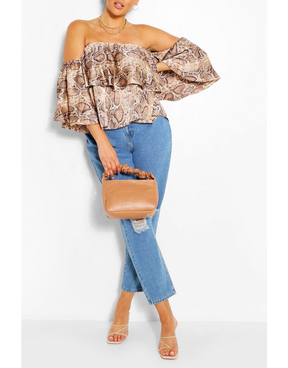 Plus Snake Print Bardot Top - grey - 3