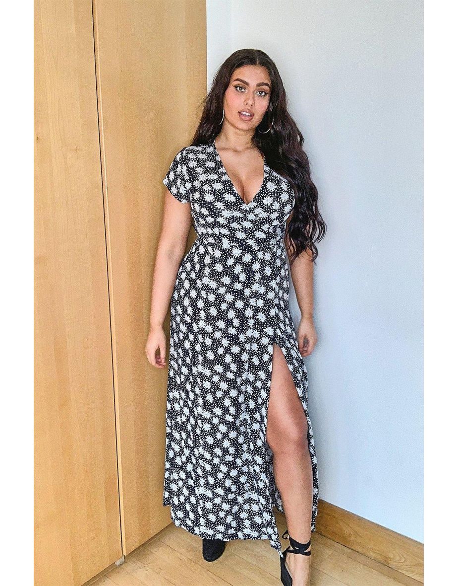 Plus Floral Wrap Maxi Dress - navy