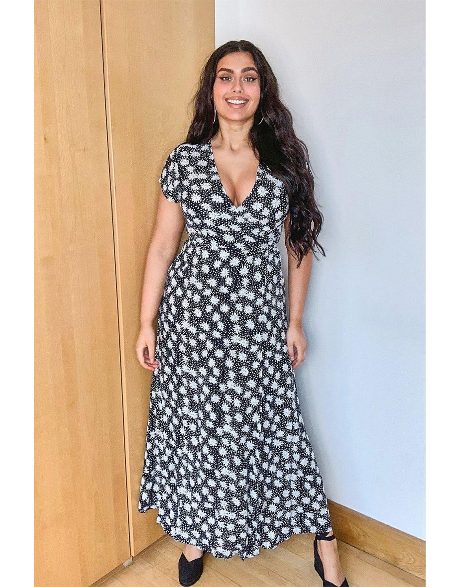 Plus Floral Wrap Maxi Dress - navy - 3
