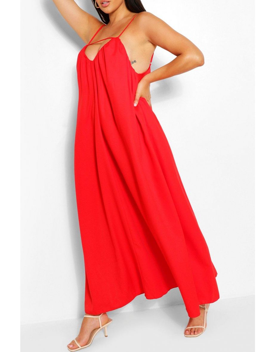 Plus Strappy Cut Out Maxi Dress - red