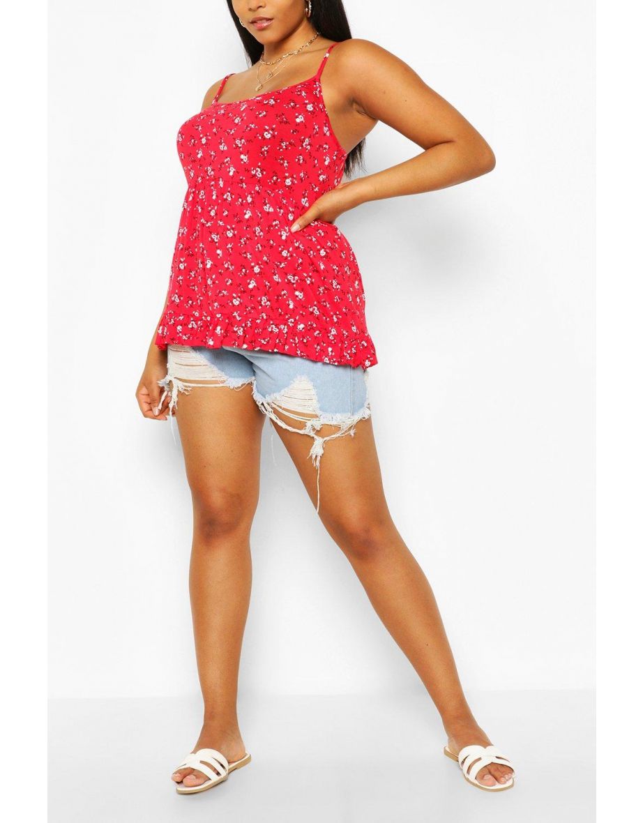 Plus Ditsy Floral Tiered Smock Cami - red - 3