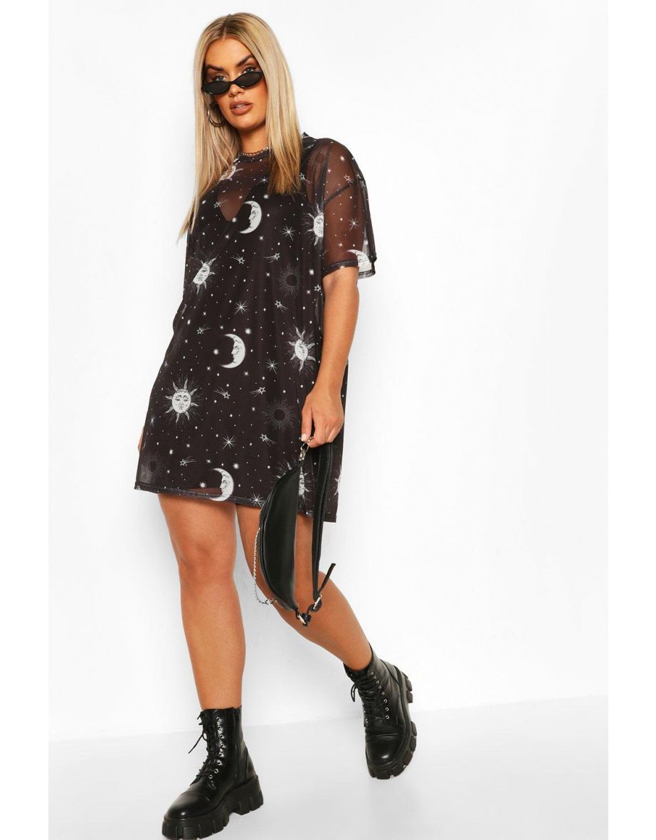 Plus Sun & Moon Mesh T-shirt Dress - black - 3
