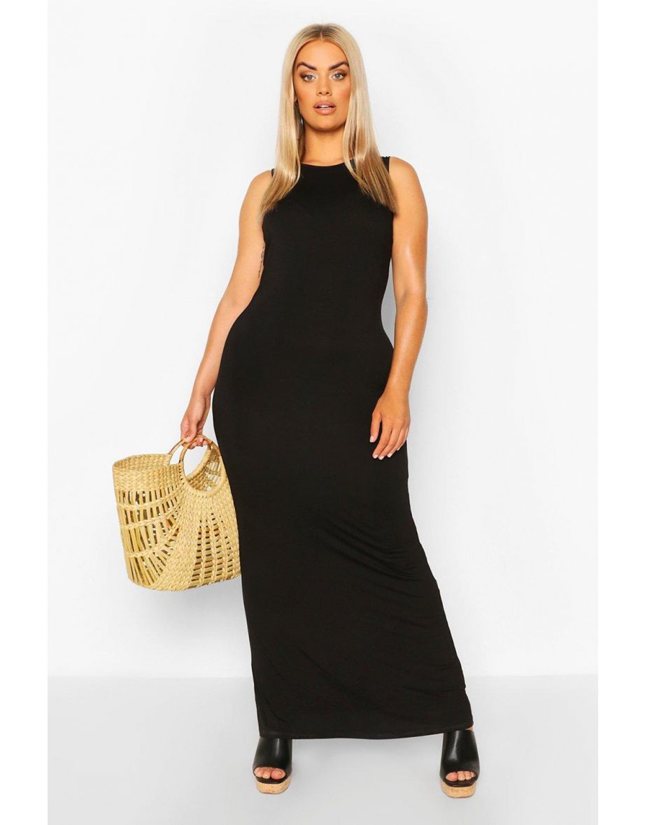 Plus Racer Neck Jersey Maxi Dress - black