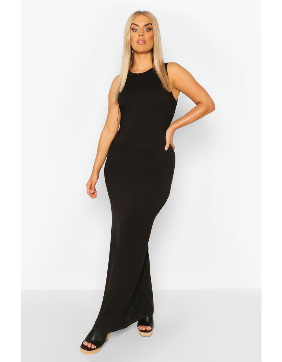 Plus Racer Neck Jersey Maxi Dress - black - 3