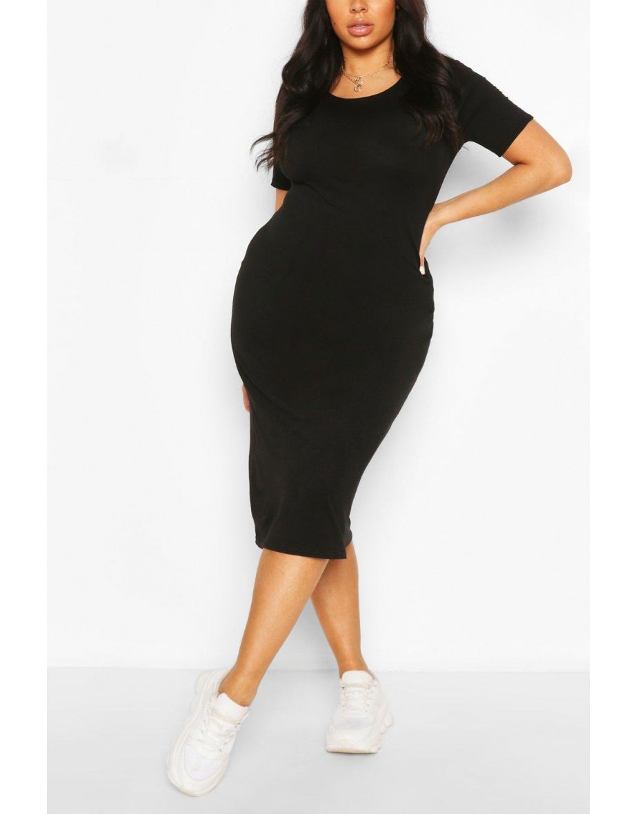 Plus Cap Sleeve Jersey Midi Dress - black - 3