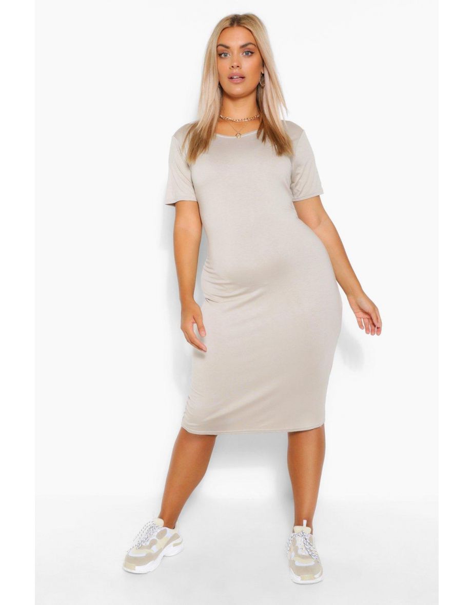 Plus Cap Sleeve Jersey Midi Dress - khaki - 3