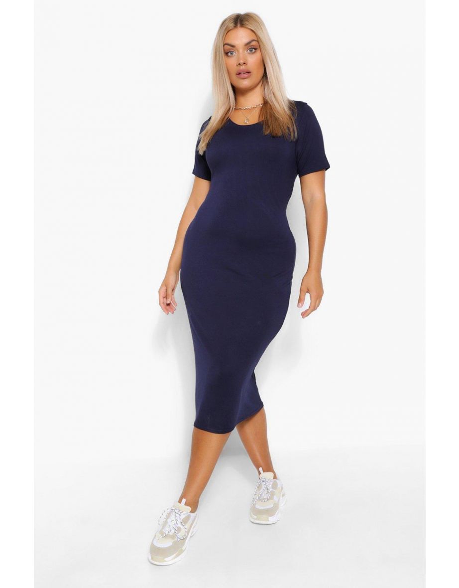 Plus Cap Sleeve Jersey Midi Dress - navy