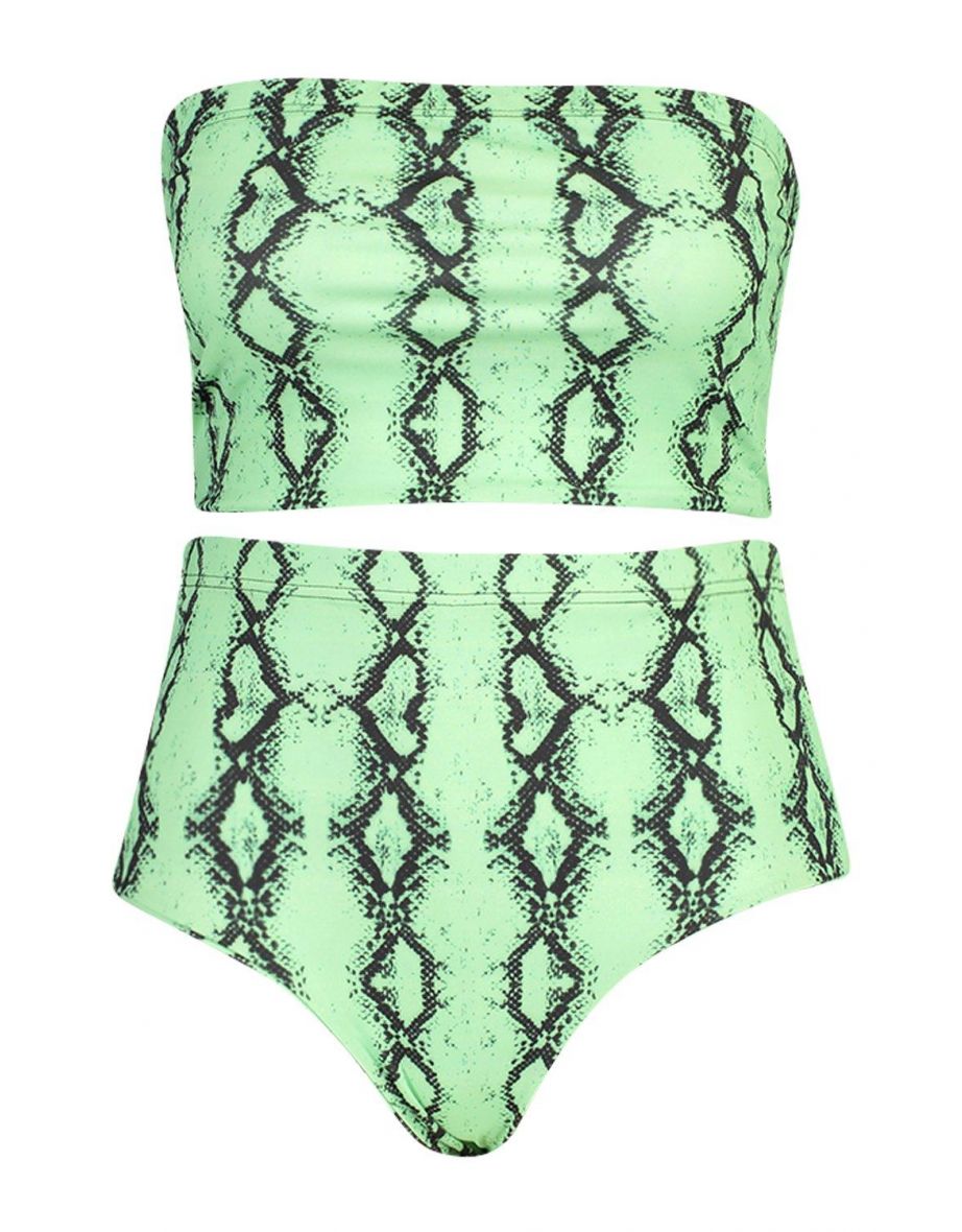Plus Neon Snake High Waisted Bikini  - lime