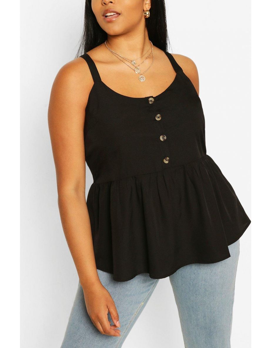 Plus Tort Button Smock Cami - black