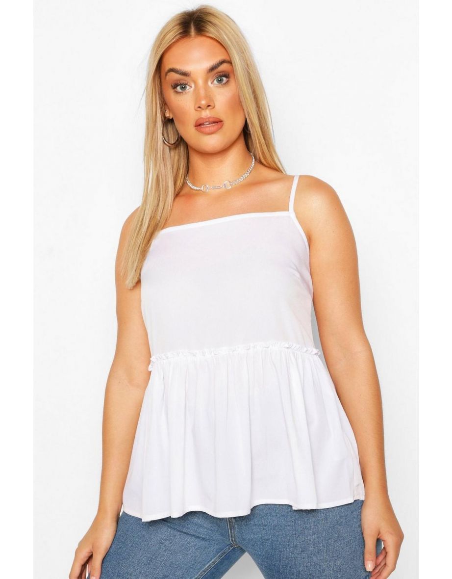 Plus Square Neck Ruffle Hem Cami Top - mustard - 3