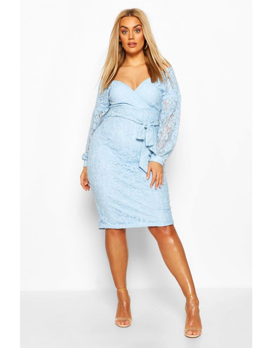 Plus Lace Off The Shoulder Midi Dress - powder blue