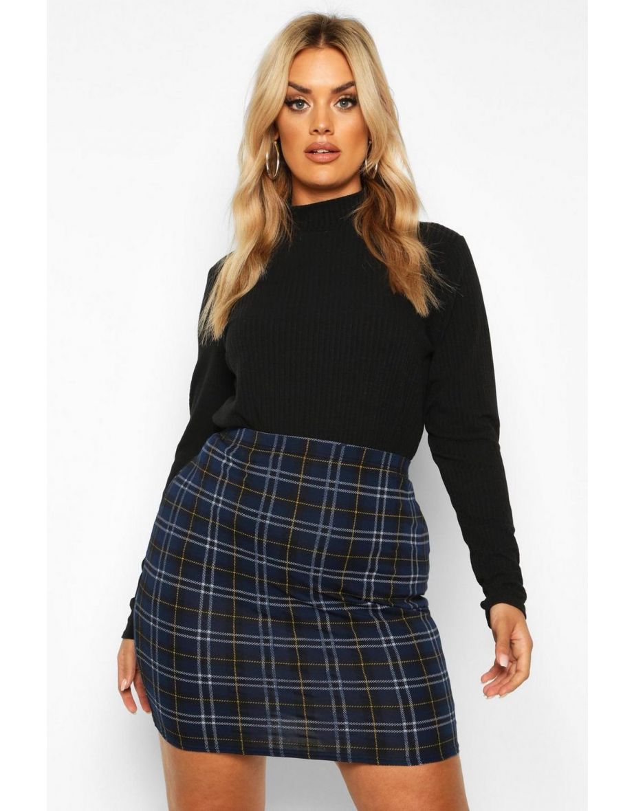 Plus Check Mini Skirt - navy