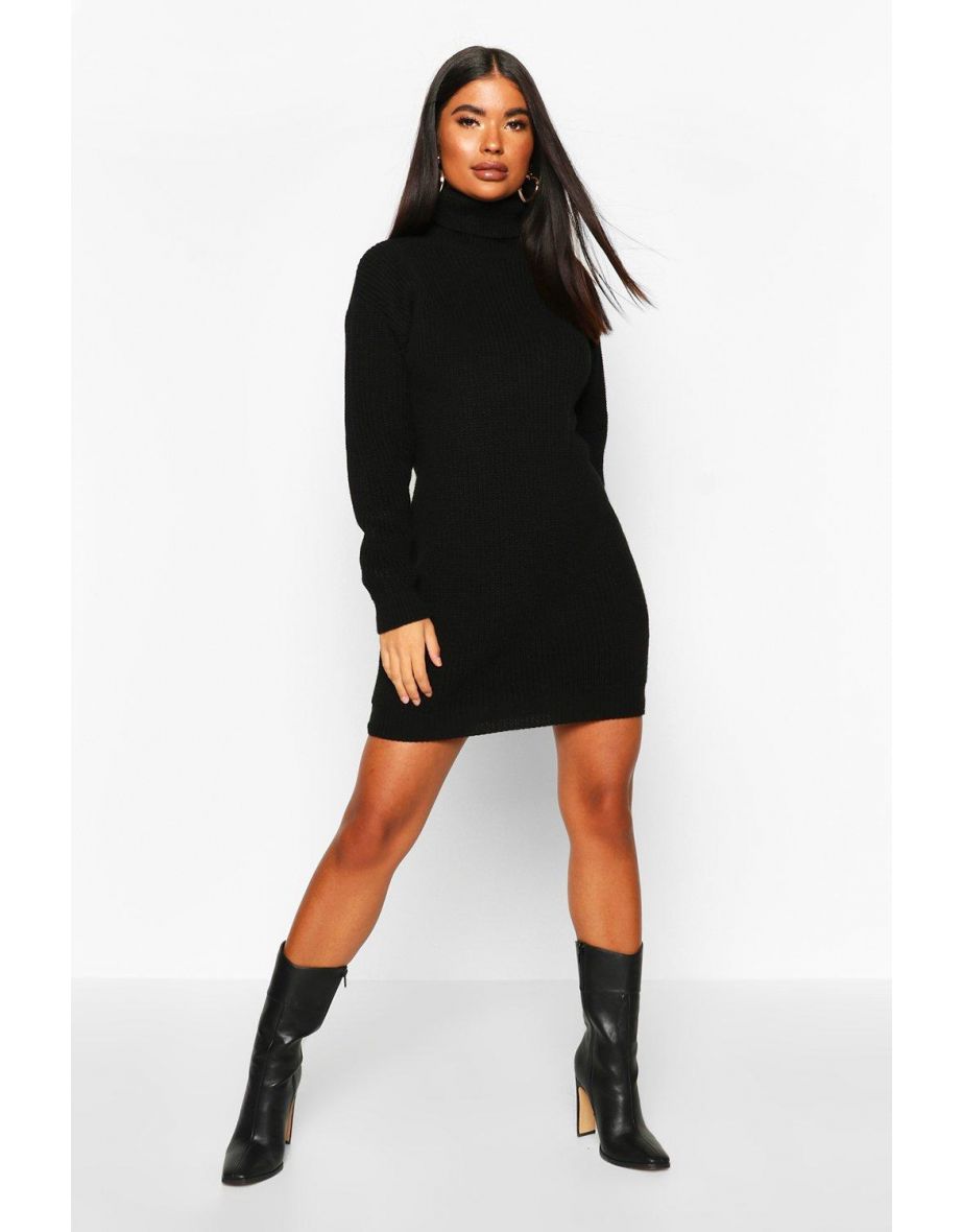 Petite Roll Neck Jumper Dress - black