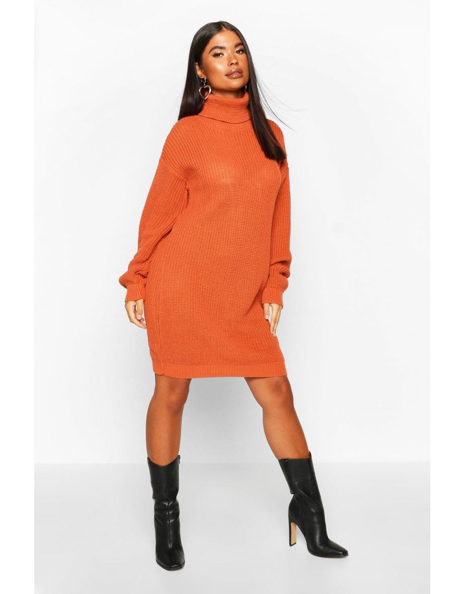 Petite Roll Neck Jumper Dress - toffee