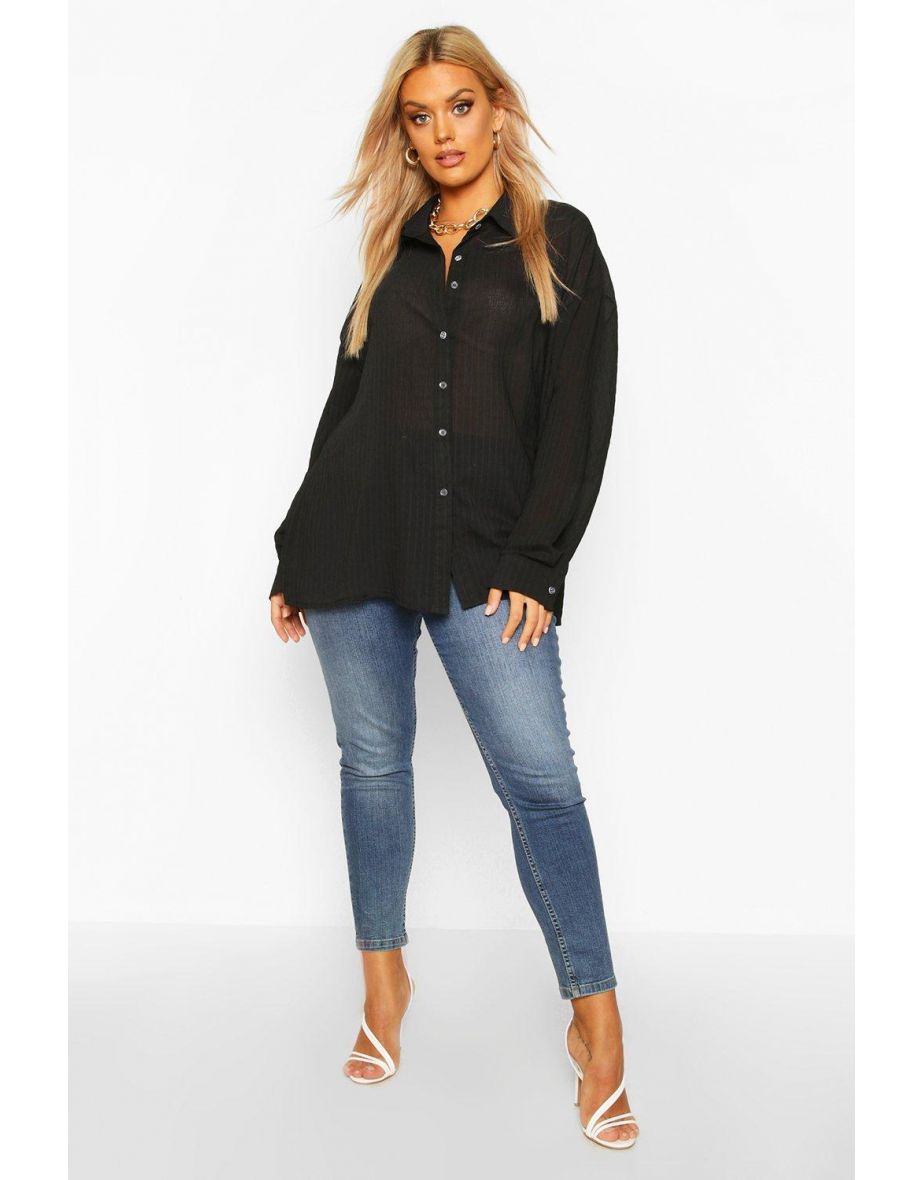Plus Shirred Oversized Shirt - black