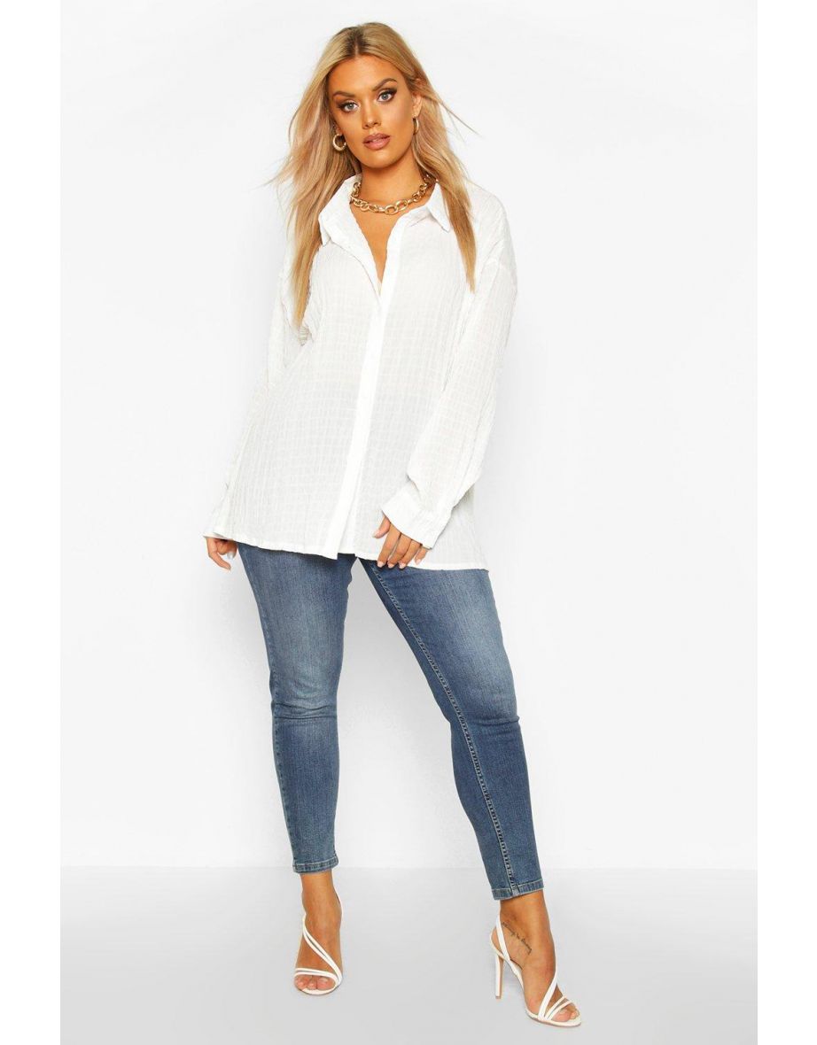 Plus Shirred Oversized Shirt - black - 3