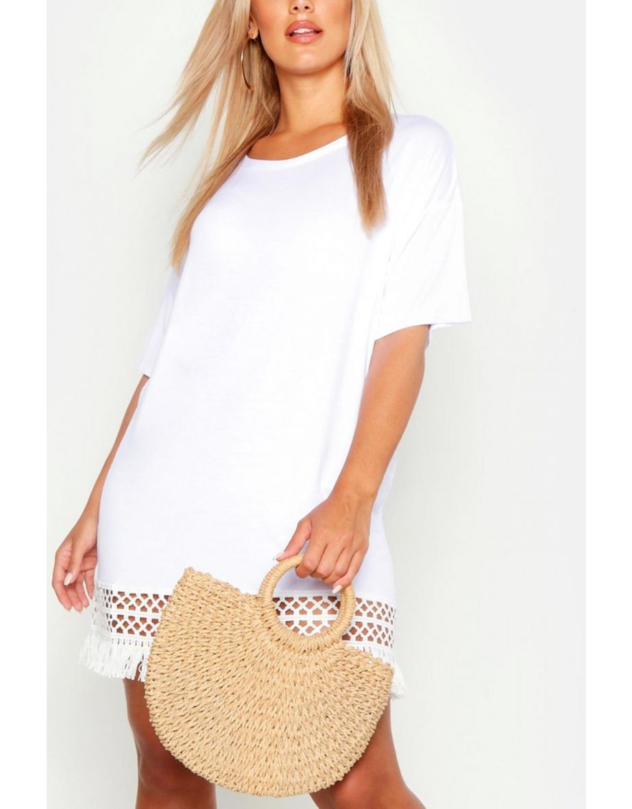 Plus Crochet Tassel Hem Beach Dress - white - 3