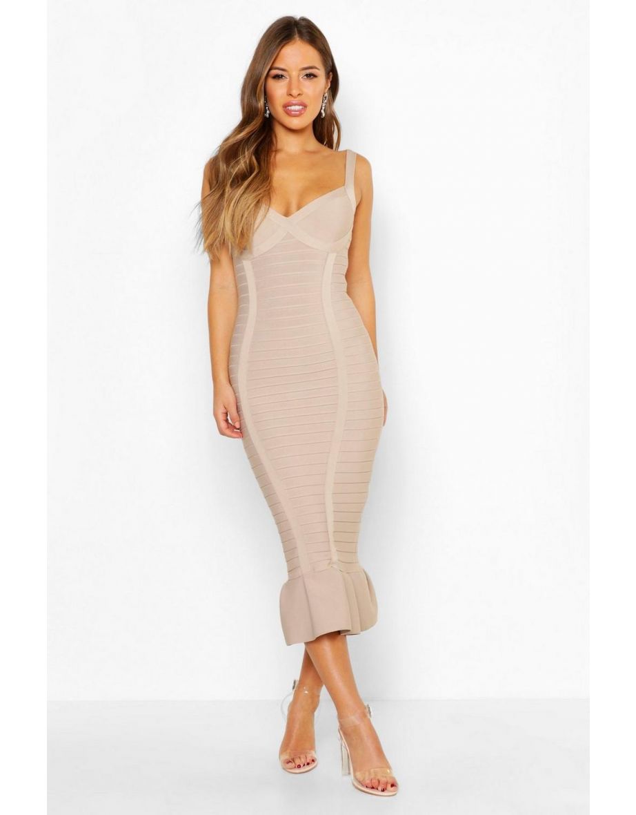 Petite Sculpting Bandage Fishtail Midi Dress - stone