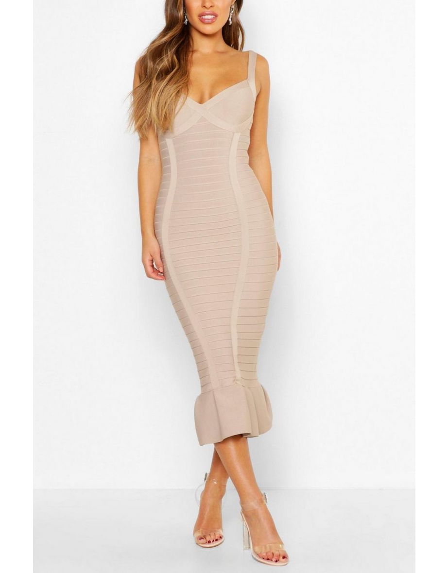 Petite Sculpting Bandage Fishtail Midi Dress - stone - 3