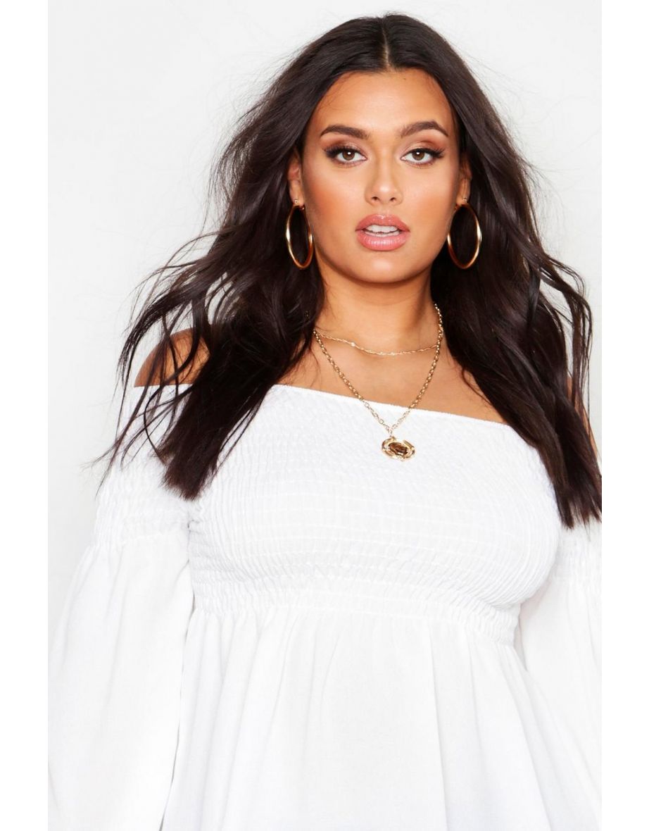 Plus Shirred Off Shoulder Smock Top - yellow - 3