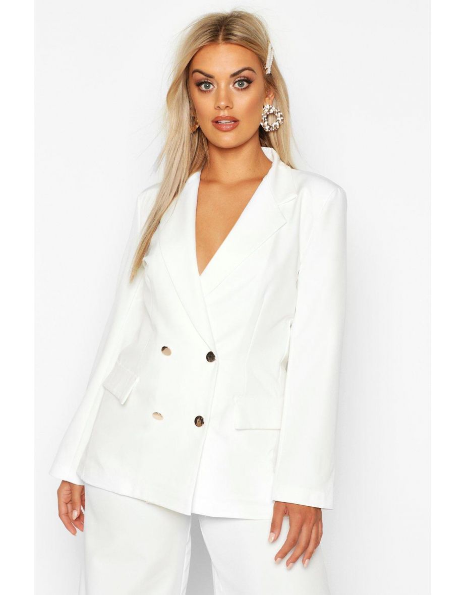 Plus Double Breasted Military Blazer - white