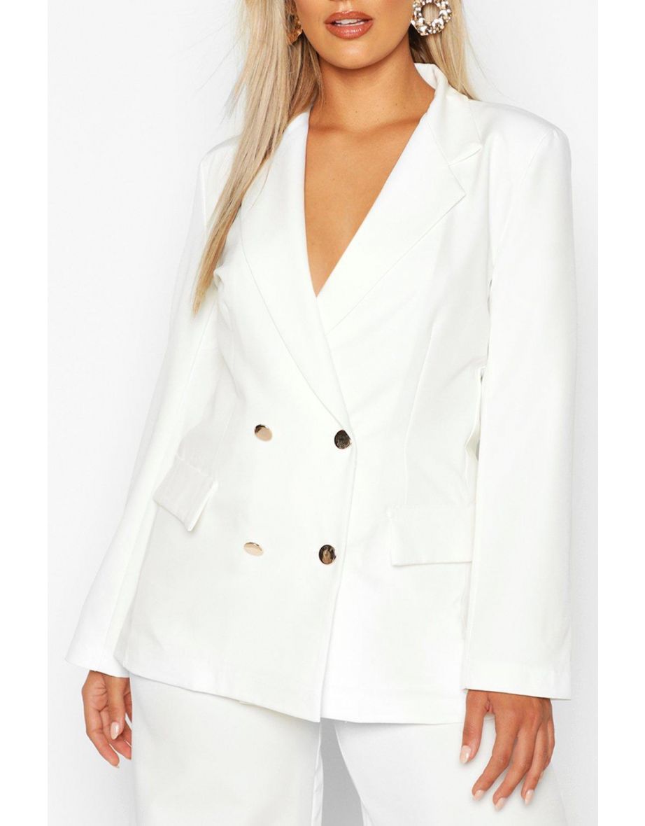 Plus Double Breasted Military Blazer - white - 3