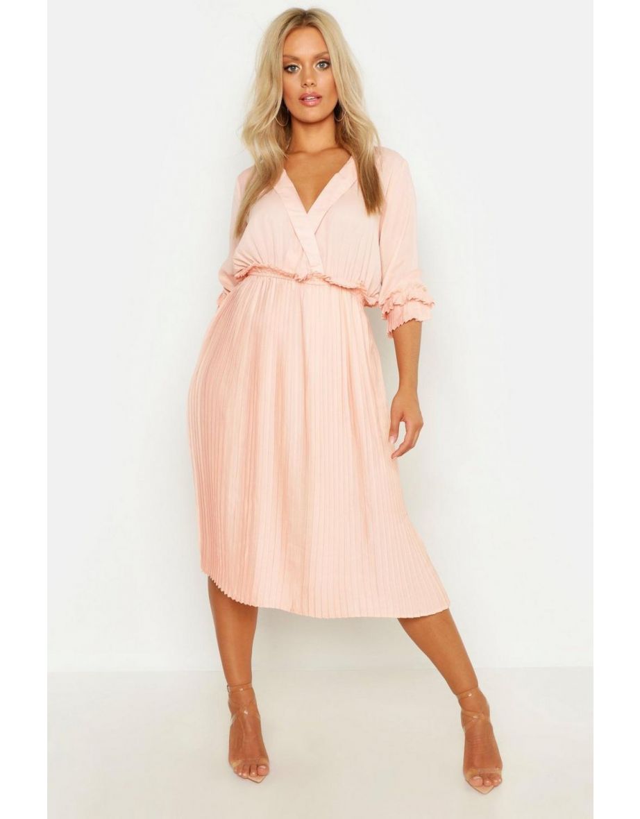 Plus Ruffle Detail Pleated Midi Dress - blush