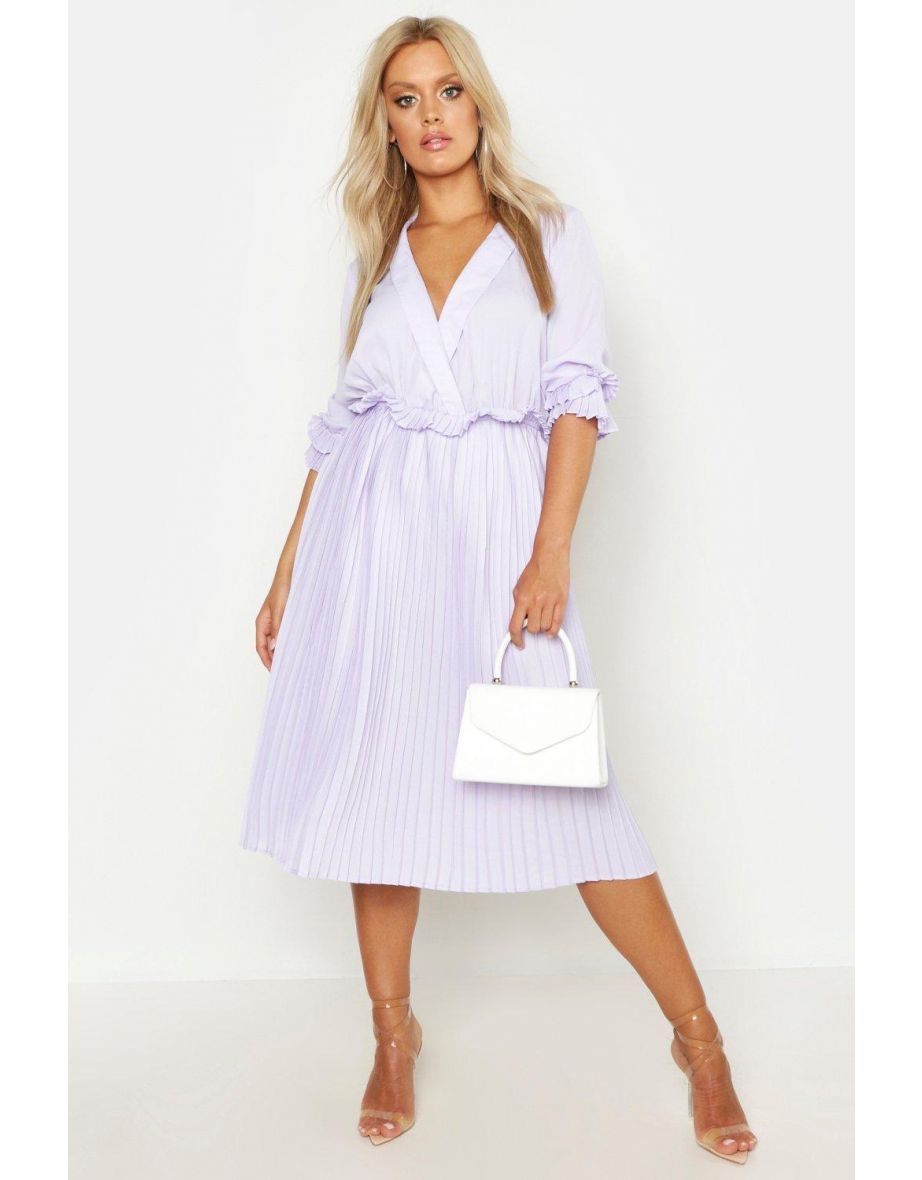 Plus Ruffle Detail Pleated Midi Dress - blush - 3