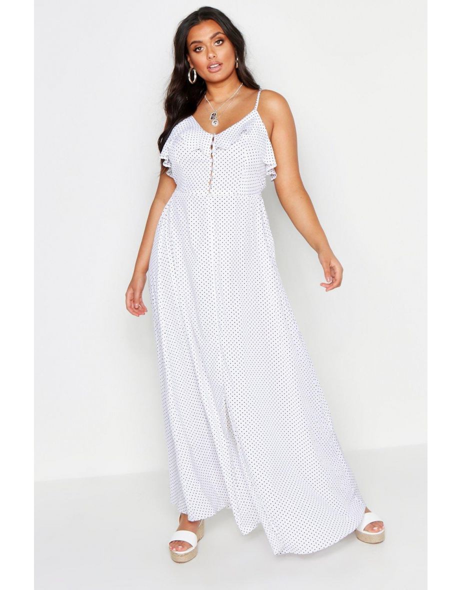 Plus Ruffle Button Front Maxi Dress - white