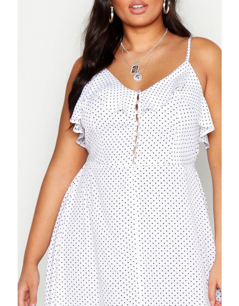 Plus Ruffle Button Front Maxi Dress - white - 3