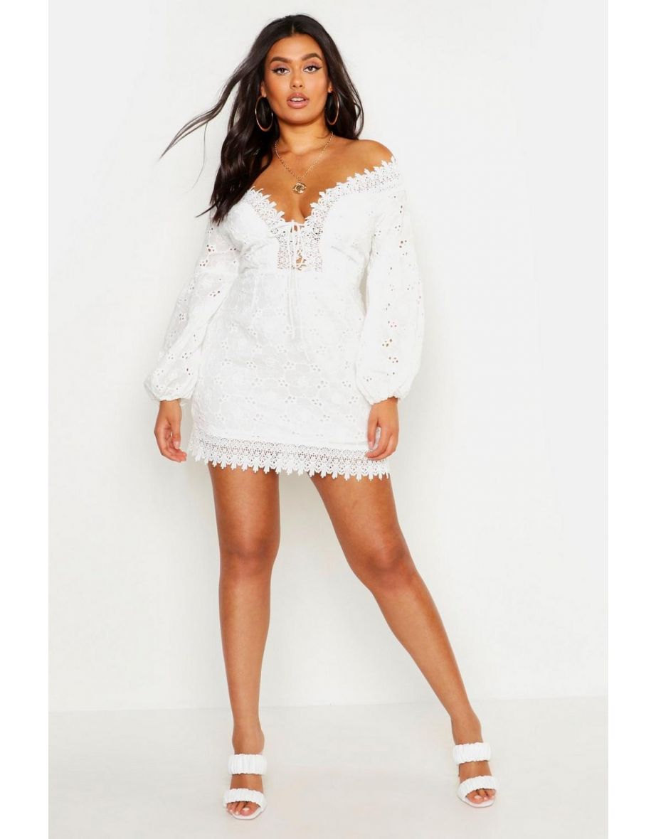 Plus Boutique Off Shoulder Lace Sundress - white - 3