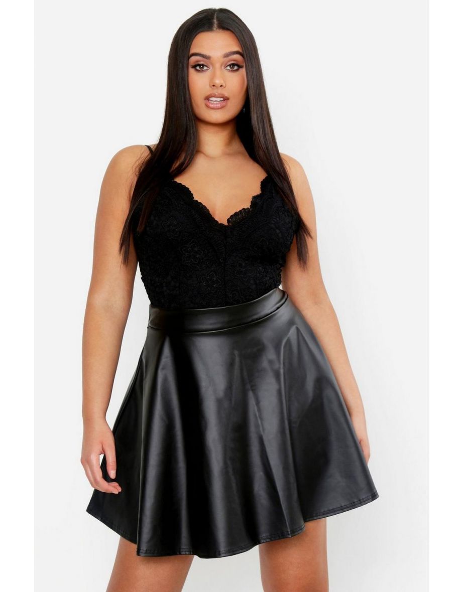 Plus PU Skater Skirt - black