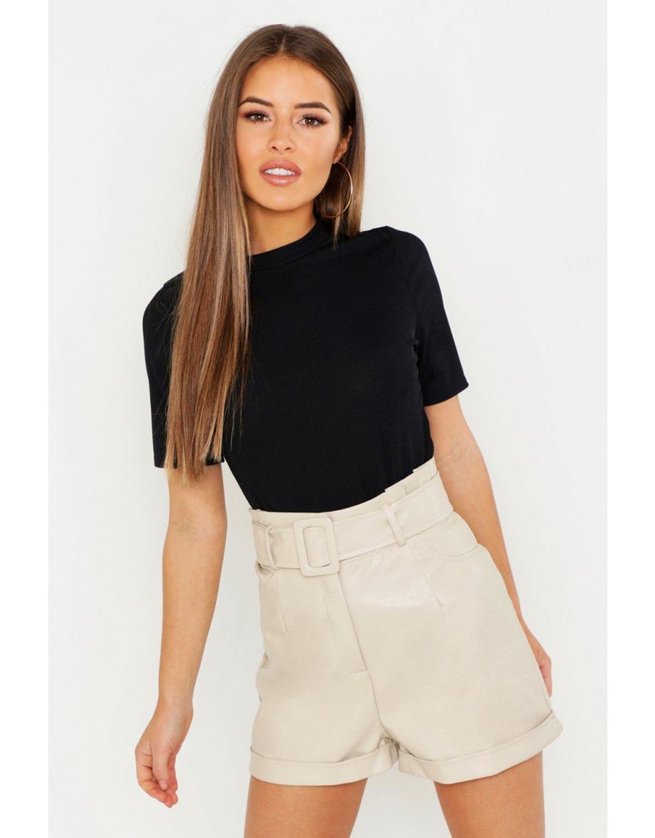 Petite Ribbed Basic T Shirt - black