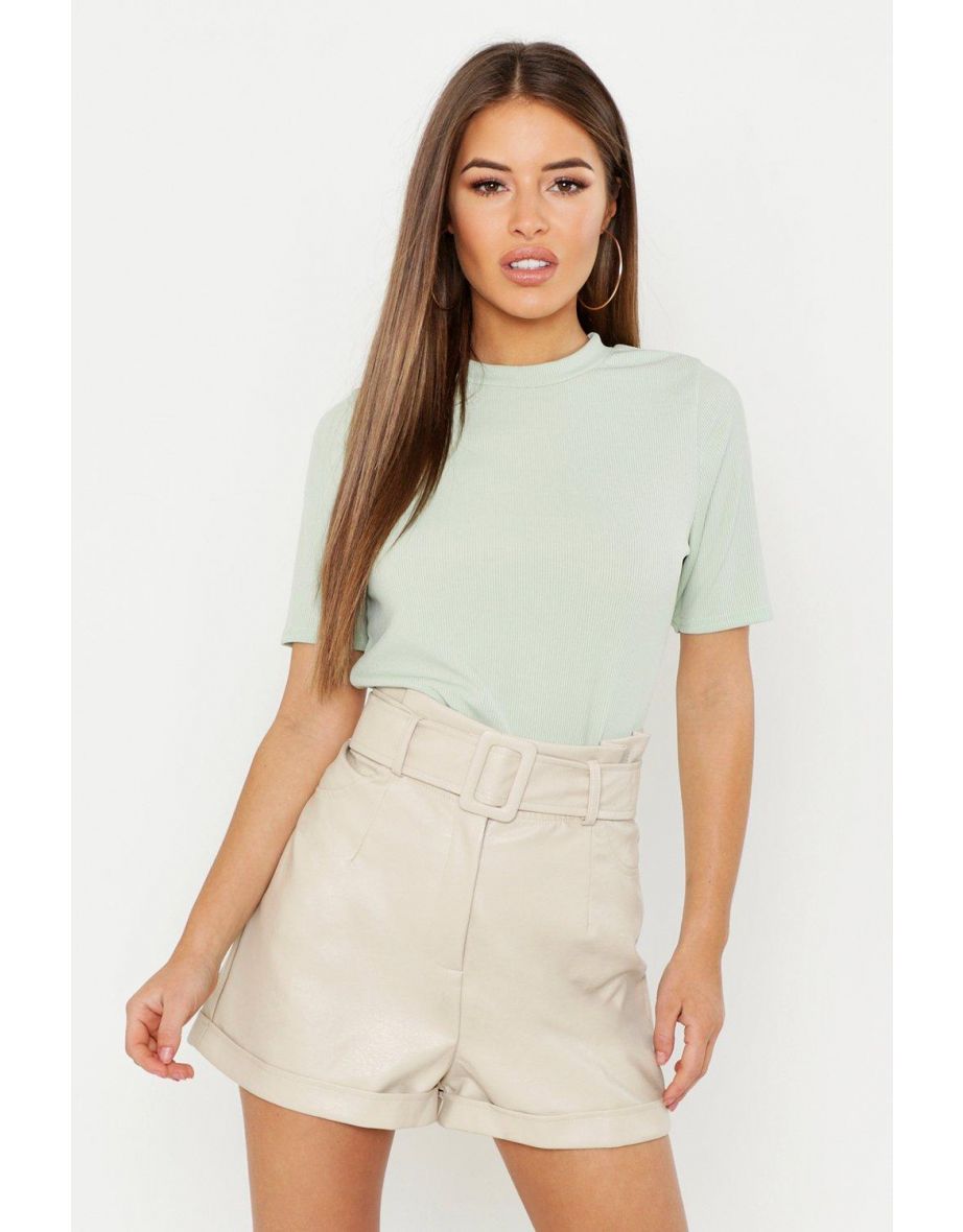 Petite Ribbed Basic T Shirt - black - 3