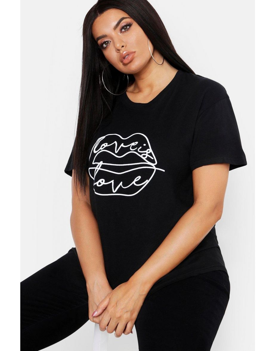 Plus Lips Sketch Slogan T-Shirt - black - 3