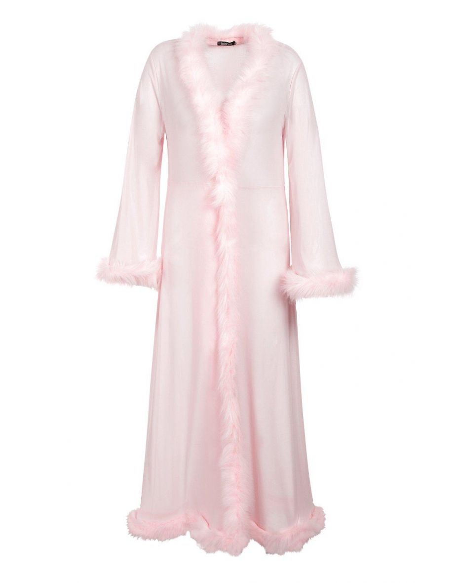 Plus Gemma Collins Kimono Robe With Fluffy Trim - pink - 2
