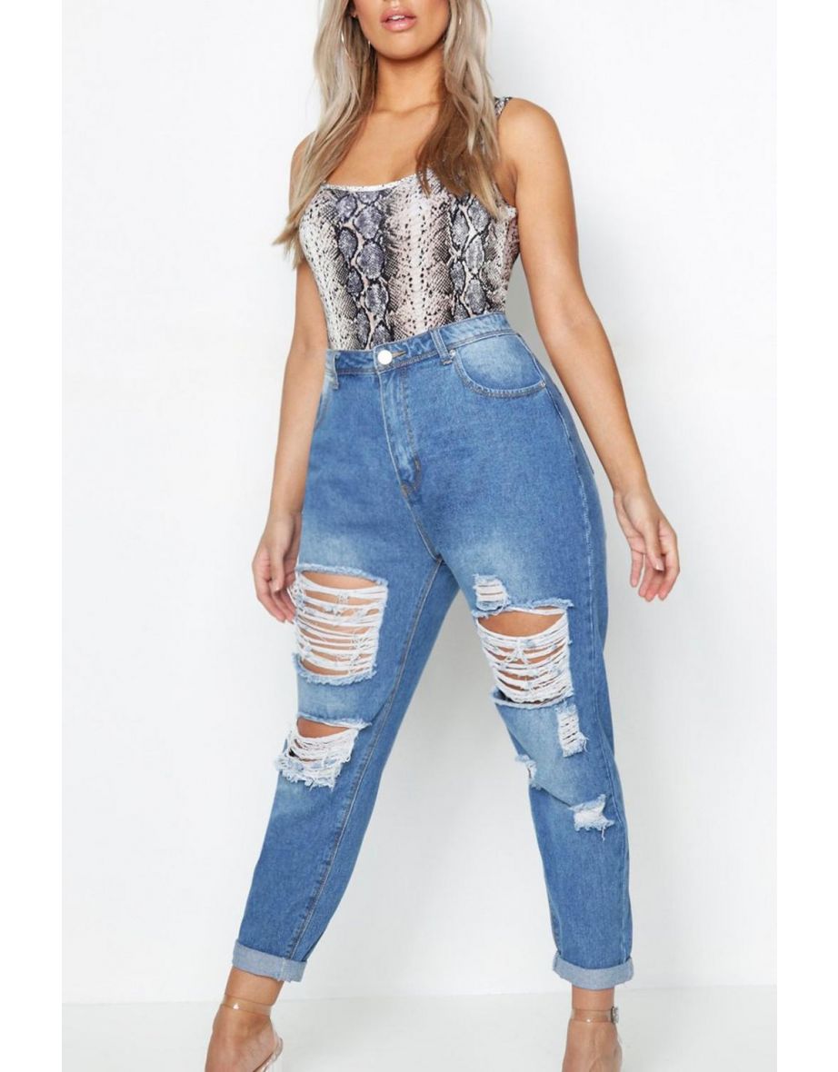 Plus All Over Ripped Mom Jean - blue - 3