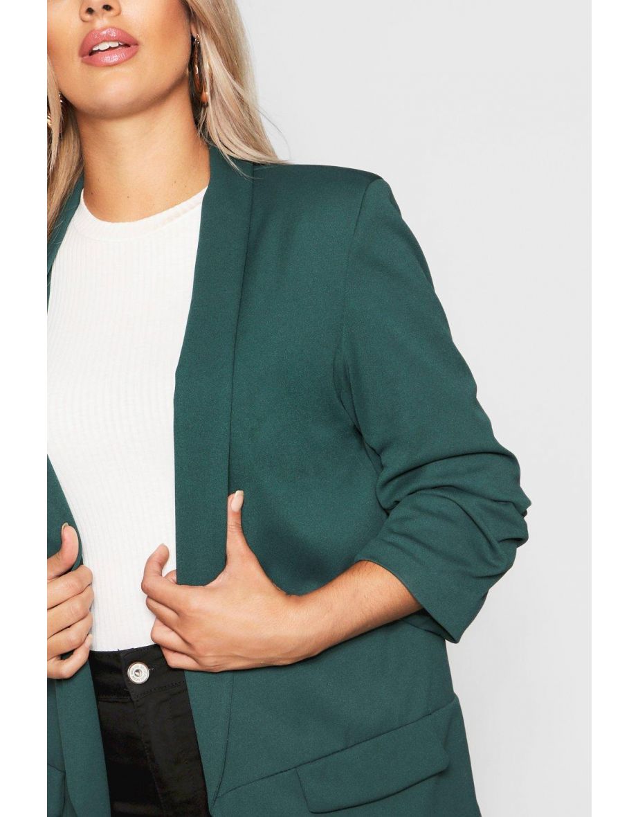 Plus Ruched Sleeve Blazer - wine - 3