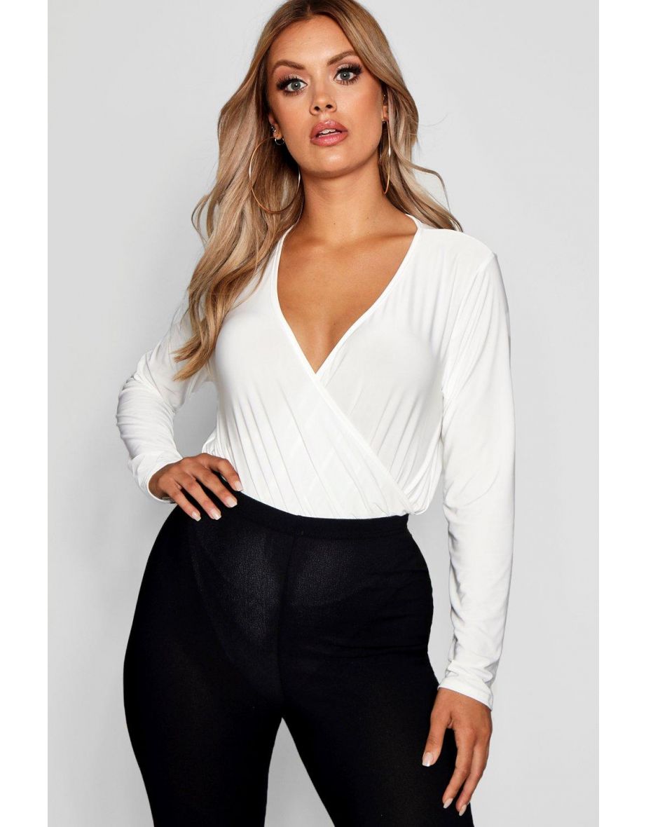 Plus Slinky Wrap Over Bodysuit - black - 2
